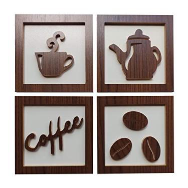 Imagem de 4 Quadros Decorativos Cantinho do Café MDF Relevo Cor:Branco