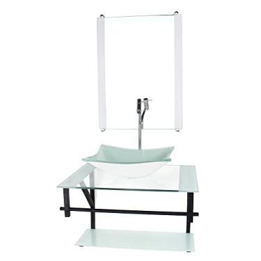 Imagem de GABINETE DE VIDRO PARA BANHEIRO 60CM AP CUBA RETANGULAR BRANCO COM TORNEIRA CROMADA