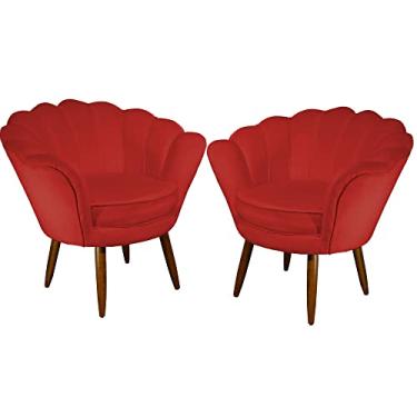 Imagem de Kit 02 Poltronas Decorativa Pétala Pés Palito Suede Vermelho - DS Estofados
