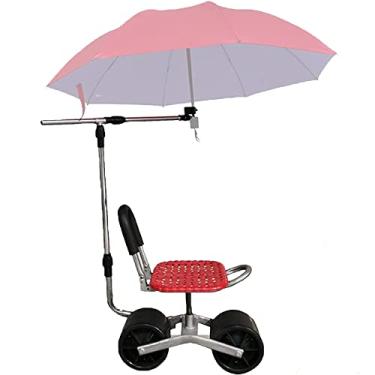 Imagem de Assento giratório de jardim em 360° nas rodas, carrinho de ferramentas de jardinagem com altura ajustável com encosto dobrável e suporte de guarda-chuva, assento de jardinagem para plantação ao ar livre de jardinagem