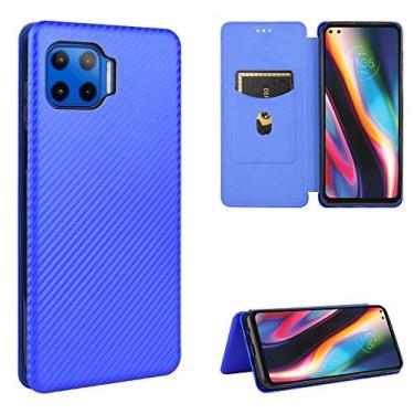 Imagem de YUNCHAO Caixa de telefone Para Motorola One 5G / Moto G 5G Plus textura de fibra de carbono magnética horizontal flip TPU + PC + capa de couro PU com slot para cartão capa para celular