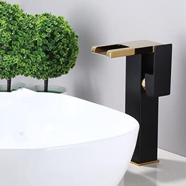 Imagem de Torneira de bacia preta de luxo led alta e curta para banheiro com alça única de fluxo de água fria e quente, ouro preto alto, china