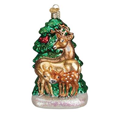Imagem de Old World Christmas Ornamentos de vidro soprados da coleção Animal para a família de cervos de árvore de Natal