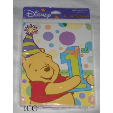 Imagem de 8 cartões de convites de 1º aniversário do Ursinho Pooh