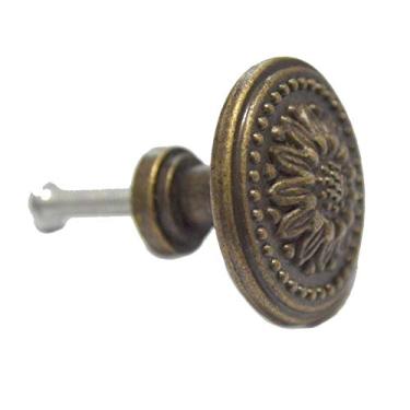 Imagem de 8 peças de puxadores redondos de bronze com alças de gaveta antigas, puxadores florais decorativos vintage, orifício único para armários, armários, armários, armários, armários, armários, armários de madeira, caixa de joias (diâmetro: 3,8 cm, altura: 2,54 cm)