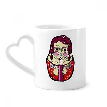 Imagem de Boneca russa russa russa caneca feminina café cerâmica copo de coração de vidro