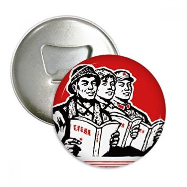 Imagem de Emblema multifuncional com ímã de geladeira, abridor de garrafas vermelho, Worker Soldier Star Book