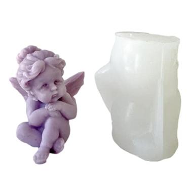 Imagem de vela anjo silicone para fabricação velas, vela bebê 3D Little Angel Baby Fondant bolo doces chocolate, sabão silicone velas aromaterapia cera artesanal sabonete artesanato