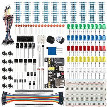 Imagem de Smraza Kit básico para iniciantes para projeto Arduino, placa de ensaio, fonte de alimentação, fios jumper, resistores, LED, kit eletrônico divertido compatível com o projeto Arduino R3, projeto
