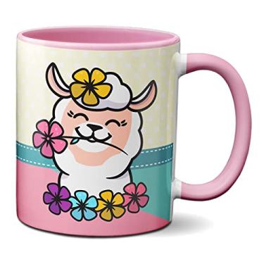 Imagem de Caneca Divertida Lhama Fofinha Com Flores Teu Cú (Rosa)