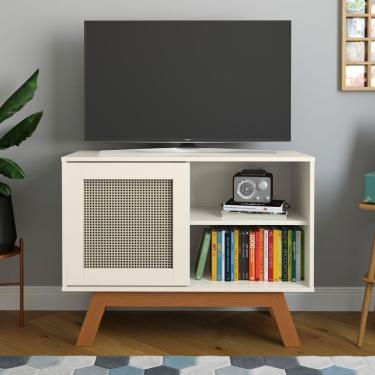 Imagem de Balcão Bar Miami Detalhe Em Palha Sintética Off White