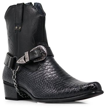 Imagem de Alberto Fellini Botas de cowboy ocidentais com estampa de crocodilo masculina com zíper lateral, fivela de cinto e corrente de metal, Preto, 7