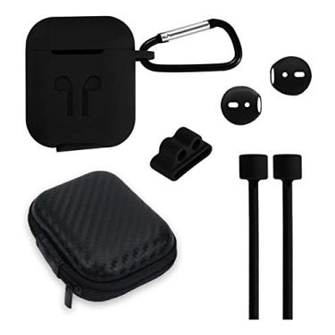 Imagem de Kit Case Segurador Cordão Preto Compatível Com AirPods 6 Peças