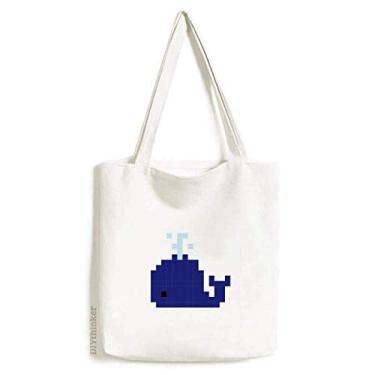 Imagem de Bolsa de lona com pixel de baleia azul, bolsa de compras, bolsa casual