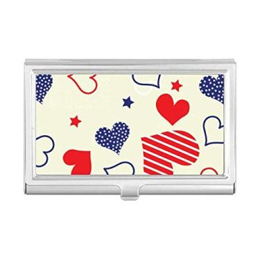 Imagem de Porta-cartões de visita em formato de coração azul vermelho pentagrama América