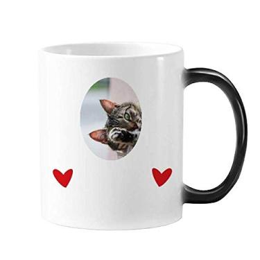 Imagem de Copo de cerâmica com foto de gato e descoloração de calor com foto de amor