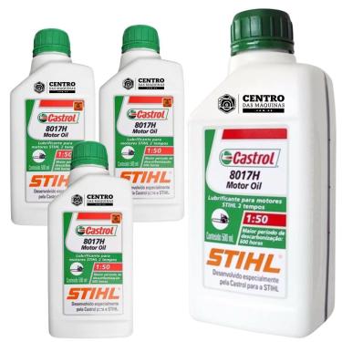 Imagem de KIT Com 4 Unidades de Óleo 2 Tempos Castrol Stihl 8017H 500ml Alta Lubrificação e Poder Detergente em Toda Linha de Máquina 2 Tempos