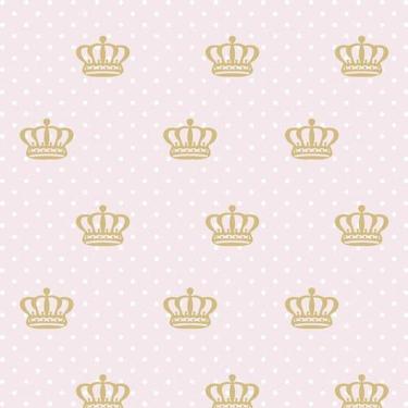 Imagem de Papel De Parede Adesivo Poá Rosa Bebê Coroa Dourada - 12M