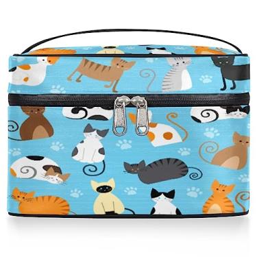 Imagem de Conjunto de gatos fofos bolsa de cosméticos feminina grande bolsa de maquiagem de viagem bolsa de maquiagem animal gatos bolsa de maquiagem portátil caixa com zíper bolsa de higiene