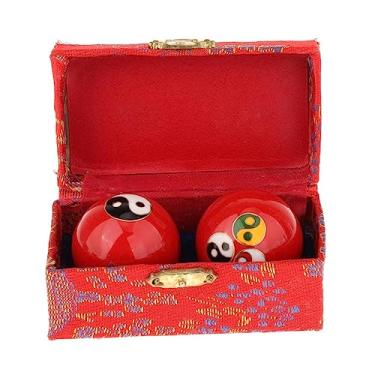 Imagem de Tachiuwa 2x Bolas de Massagem Baoding Balls com Caixa de Armazenamento Presente Portátil Alivia Rigidez Relaxamento Exercício Chinês Handebol para Pais Idosos, Gossip Red