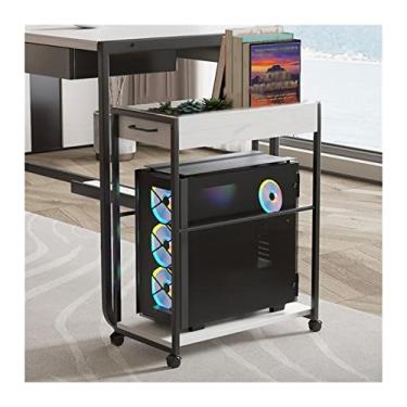 Imagem de GRFIT Suporte de CPU Suporte de torre de PC de mesa de 2 camadas com armazenamento, suporte de caixa de PC móvel, estrutura de aço resistente, suporte de CPU com rodas de bloqueio para suporte de torre de PC de escritório em casa (Cor: D)