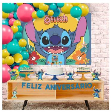 Imagem de Kit Festa Stitch Enfeites De Mesa Toppers Faixa Aniversário