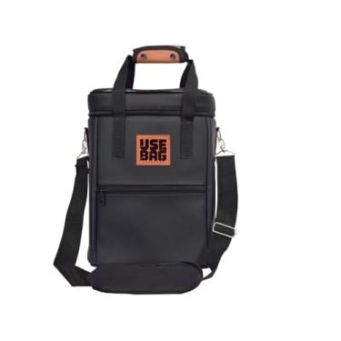 Imagem de Bolsa Térmica Para Vinho Wine Bag Couro com Divisória 13 litros Executiva Alça Porta 4 Garrafas e Taças