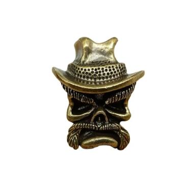 Imagem de Chapéu de cowboy de latão masculino cabeça de esqueleto contas EDC pingente suprimentos de fabricação de joias, pulseira de caveira de personalidade diy ferramentas ao ar livre contas paracord