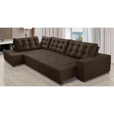 Imagem de Sofá de Canto Retrátil e Reclinável com Molas 3,40x2,00 LE Jacke Suede Marrom Madelina Decor