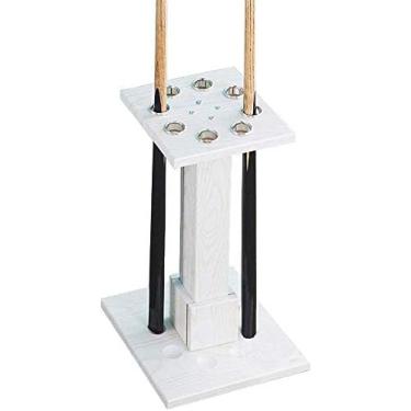 Imagem de Rack autônomo de madeira maciça para tacos de bilhar, suporte vertical para tacos de chão, suportes de armazenamento de bar de bilhar para salas de bilhar, comporta 8 tacos de sinuca, branco