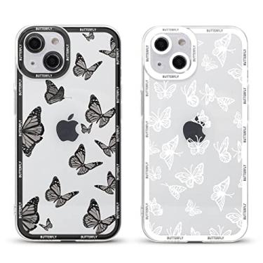 Imagem de RUMDEY Capa de telefone com estampa clara fofa para Apple iPhone 14 Plus de 6,7 polegadas, capas protetoras de silicone macio e à prova de choque de silicone macio e à prova de choque para mulheres, meninas, borboletas