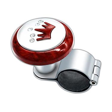 Imagem de Dewkou Pack-1 Puxadores Giratórios de Volante, Rotação Livre 360° Bola Booster de Volante, Rolamentos de Metal Antiderrapantes Ajustáveis Acessórios Universais para a maioria dos Carros (Prata e Vermelho)
