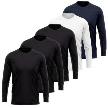 Imagem de Kit 5 Camisetas Manga Longa Masculina Dry Proteção UV Básica Lisa Academia Treino Fitness-Masculino