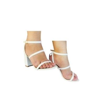 Imagem de Sandália Feminina Branca de Tiras Salto de Bloco 8 cm Top 10-Feminino
