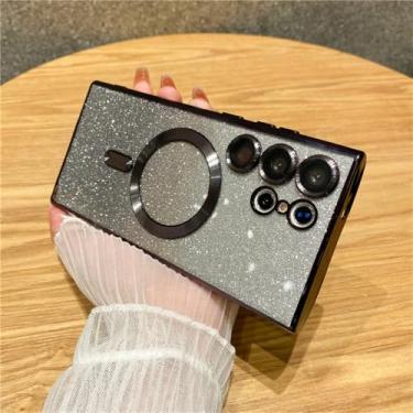 Imagem de Para chapeamento magnético glitter case para samsung galaxy s22 s23 s24 ultra s21 fe casos de carregamento sem fio capa macia, preto, para samsung s22ultra