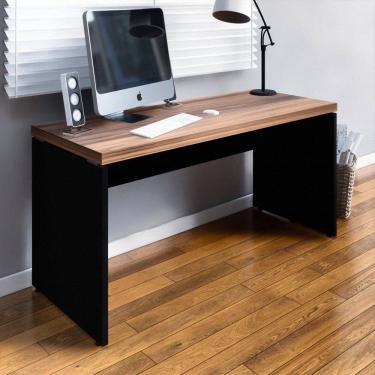 Imagem de Mesa Retangular Pé Painel 150x60x73,5cm Marrom/Preto