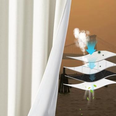 Imagem de NICETOWN Cortinas de linho falso branco acinzentado redutor de ruído da sala de estar, 1 peça, L 250 x C84, proteção de privacidade e cortinas de partículas PM2.5 inferiores completamente sombreadas,