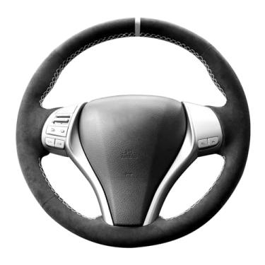 Imagem de Alfanxi Costura à mão Itália Alcantara Capa de Volante Carro Cobertura para Nissan Altima 2,5/3,5 SR/3,5 SL (Alcântara + Listra Branca)
