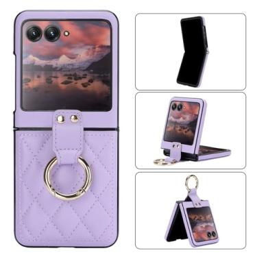 Imagem de Capa de telefone dobrável ultra elegante para Motorola Razr 40 com suporte de anel, capa leve antiqueda - capa de telefone de proteção aprimorada mulher menina (roxa)