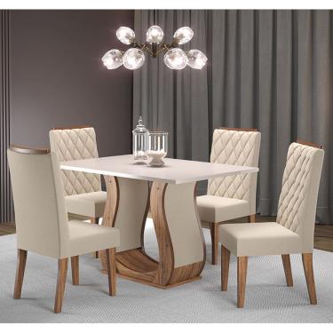 Imagem de Mesa de Jantar Retangular Sharom Com 4 Cadeiras Iza Imbuia/Blonde/Bege - Casa Giulia