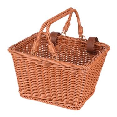 Imagem de Deevoka Crianças cesta de bicicleta frente guiador cesta organizador multiuso triciclo cesta para equilíbrio bicicleta montanha estrada, MARROM