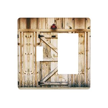 Imagem de Combinação de porta de celeiro rústica capa de interruptor de luz 2 entradas decorativa placa de parede 1 botão 1 placa de balanço vintage tampa de tomada elétrica para casa de fazenda cozinha campo chalé Decora