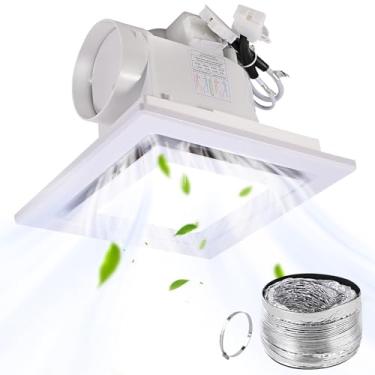 Imagem de FEITON Exaustor quadrado para banheiro com luz LED, duto de 110 CFM, 30 W, 10 polegadas, 110-220 V 1.0 Sones silencioso para ventilador de ventilação, conjunto de luz de teto