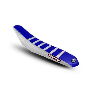 Imagem de Capa de Banco GUTS Yamaha - Lado branco, Centro Azul com Friso Branco-