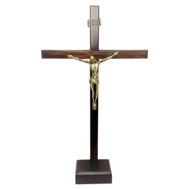 Imagem de Crucifixo de Mesa Madeira Slim com Cristo Metal 40 cm