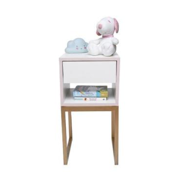 Imagem de Mesa Cabeceira Branca 30Cm Quarto Infantil Rosa Eco Dourada - Fl Decor