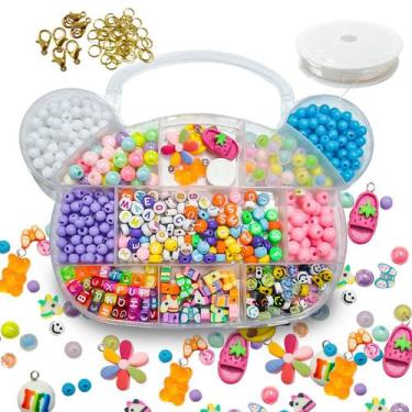Imagem de Kit maleta de miçangas infantil bolinhas letras entremeio para montar 