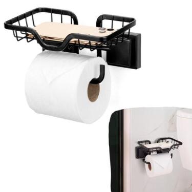 Imagem de Porta Papel Higiênico Preto Lenço Umedecido Suporte Para Celular Sem F