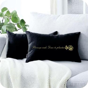 Imagem de Almofada Algodão Retangular Serigrafada 30x50cm Floresça Preta - FASTL