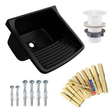 Imagem de Tanque de Plastico para Lavar Roupas 23L + Valvula + Grampo Roupas - R